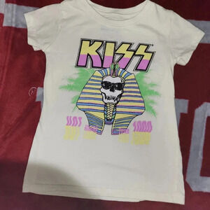 KISS Tour Hot in the Shade T-Shirt Rock Band Kids Girl's Size 4 / 5 Light Yellow